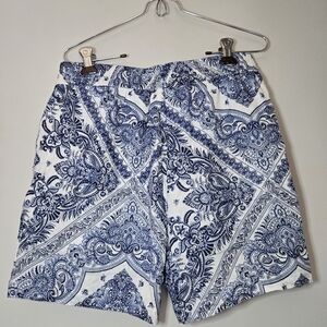 C&C California Linen Blue and White High Waist Shorts‎ - Lined New With Tags